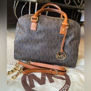 Michael Kors Jet Set Brown Logo Large Travel Satchel Bag